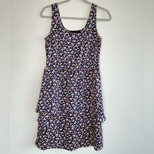 Navy Floral Sleeveless Mini Dress Ruffle Hem Fit & Flare The Limited 8